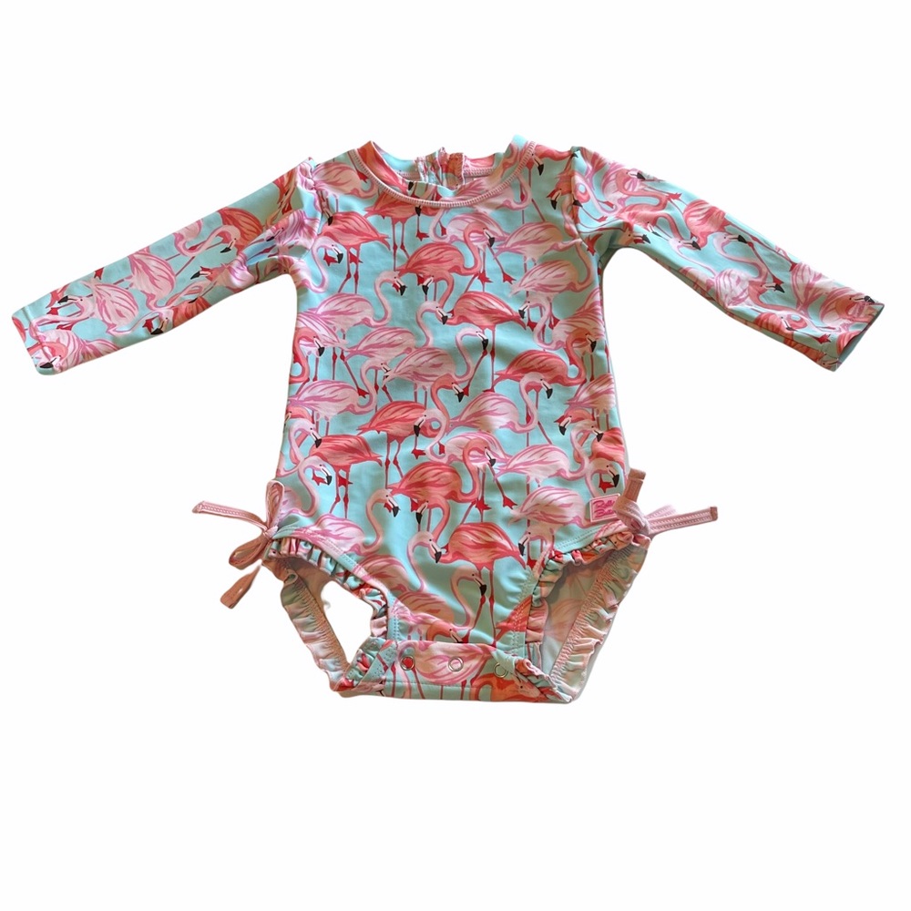 Ruffle Butts rash guard bathing suit flamingos